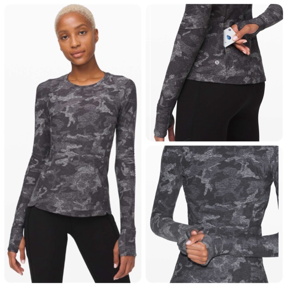 🖤🌚SOLD❣️Lululemon Runderful Long Sleeve Incognito Camo HTR Black **Like 🆕